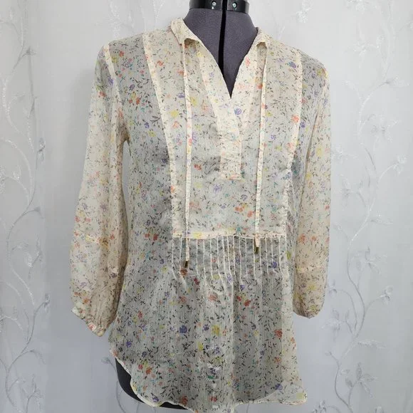 Ralph Lauren Sheer Floral Peach Tunic Style Blouse - Picture 5 of 10